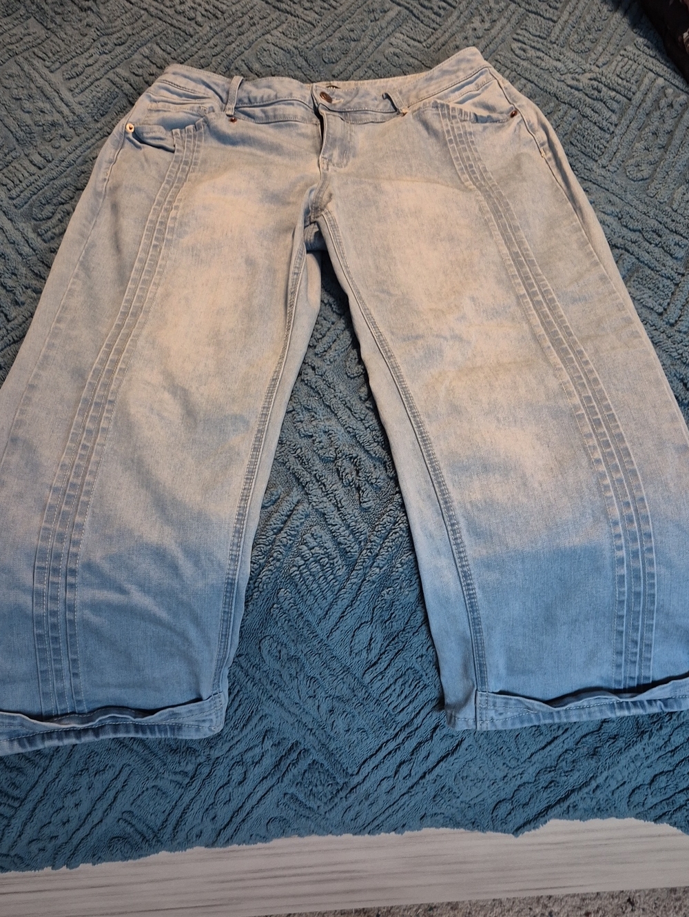 Flamingals Wash Pleated High Rise Straight Leg Crop Jeans Sz XL
